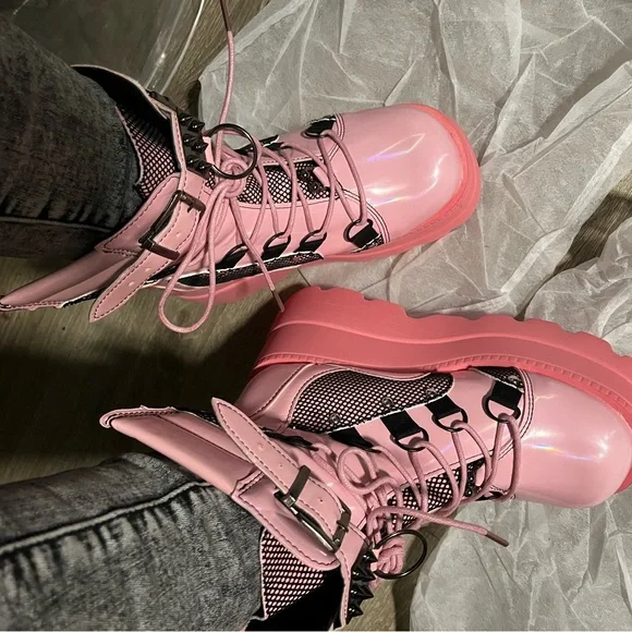 Pink and Black Punk Platform Shoes NEW Size 7 - Picture 5 of 9